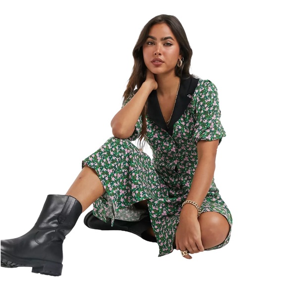 ASOS Cottage Core Collared Midi Tea Dress in Floral Print Nwot - Picture 3 of 14